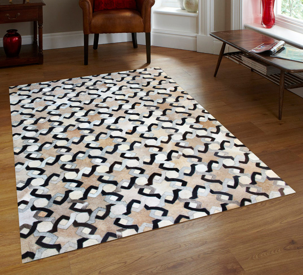 Geometric Links – Patchwork leather rug