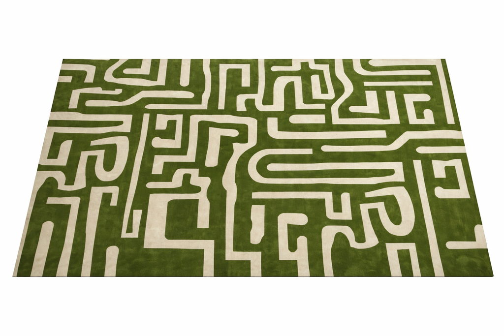 Olive Labyrinth – Geometric rug in olive & cream