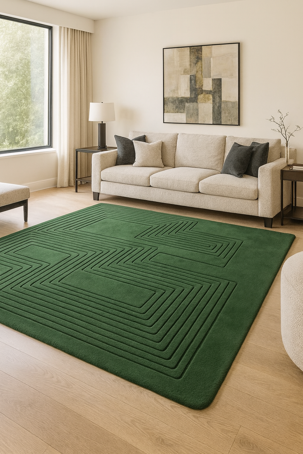 Organic Lines – Wollteppich in Tiefgrün