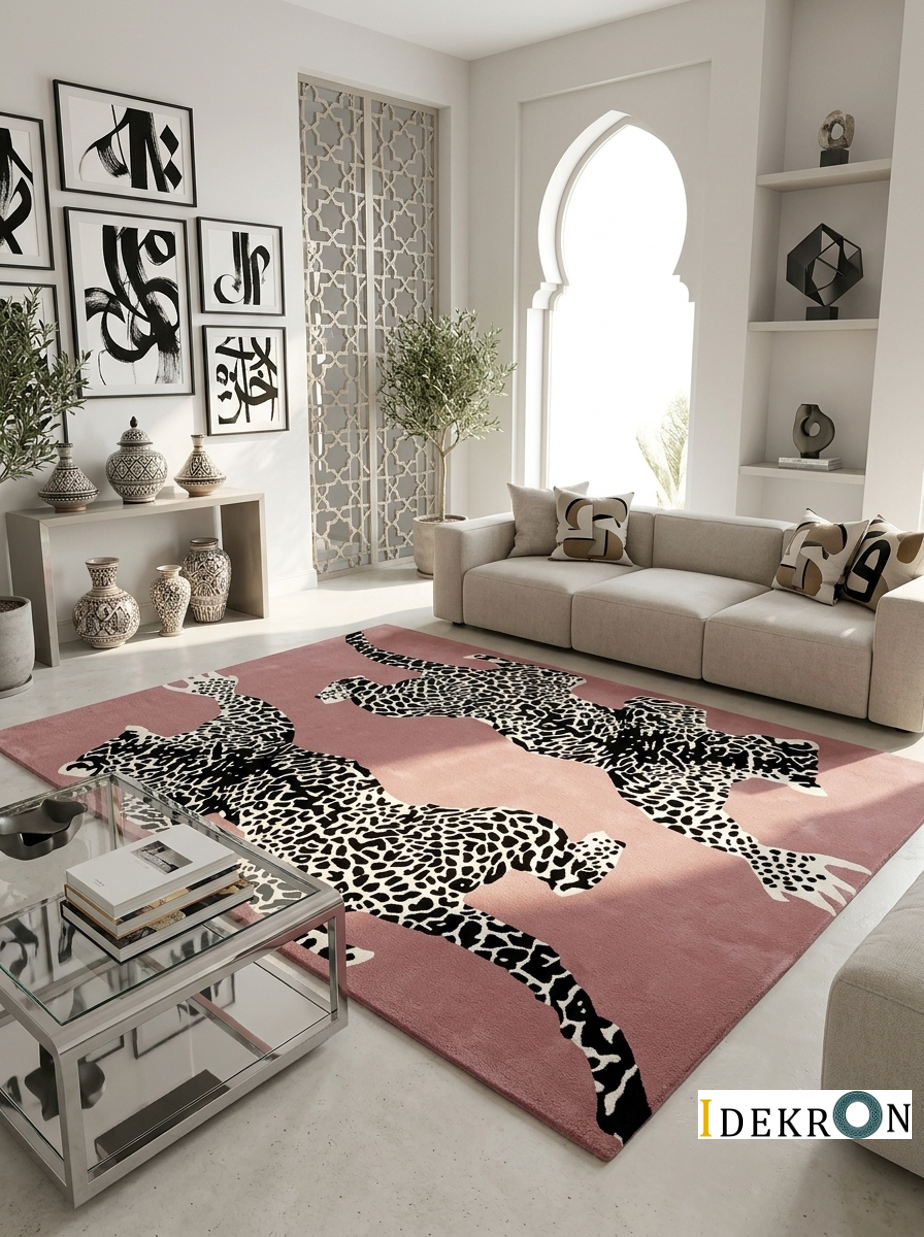 Leopard Rose – Wollteppich mit Leopardenmotiv