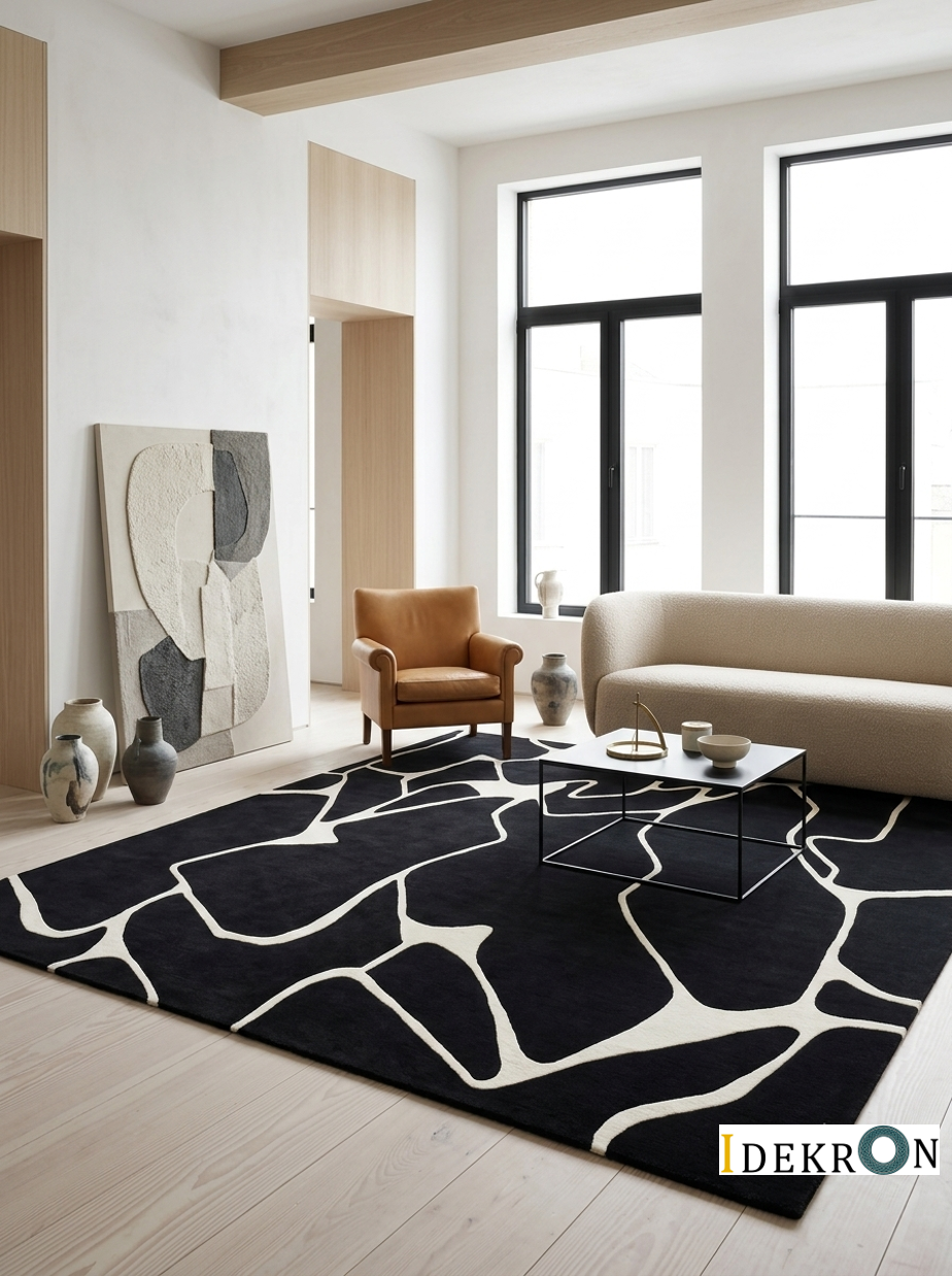 Monochrome Composition – Abstrakter Teppich in Schwarz-Weiß