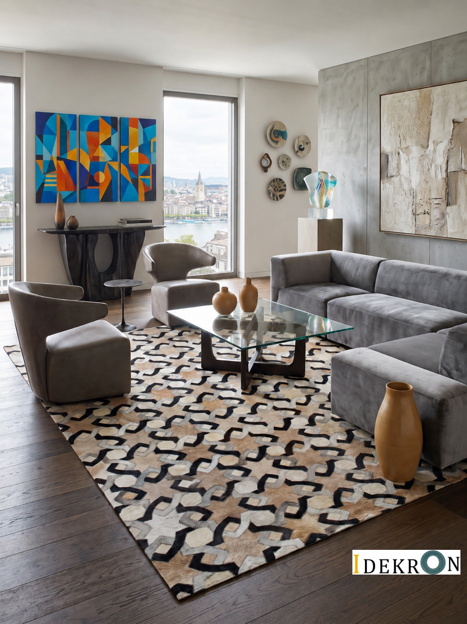 Geometric Links – Patchwork leather rug
