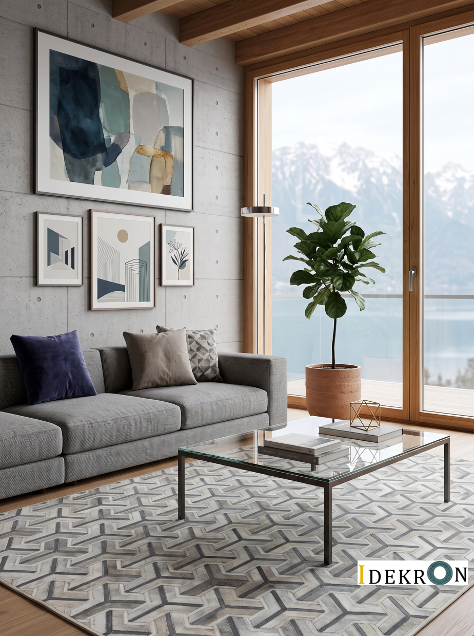 Grey Junction – Geometric patchwork leather rug