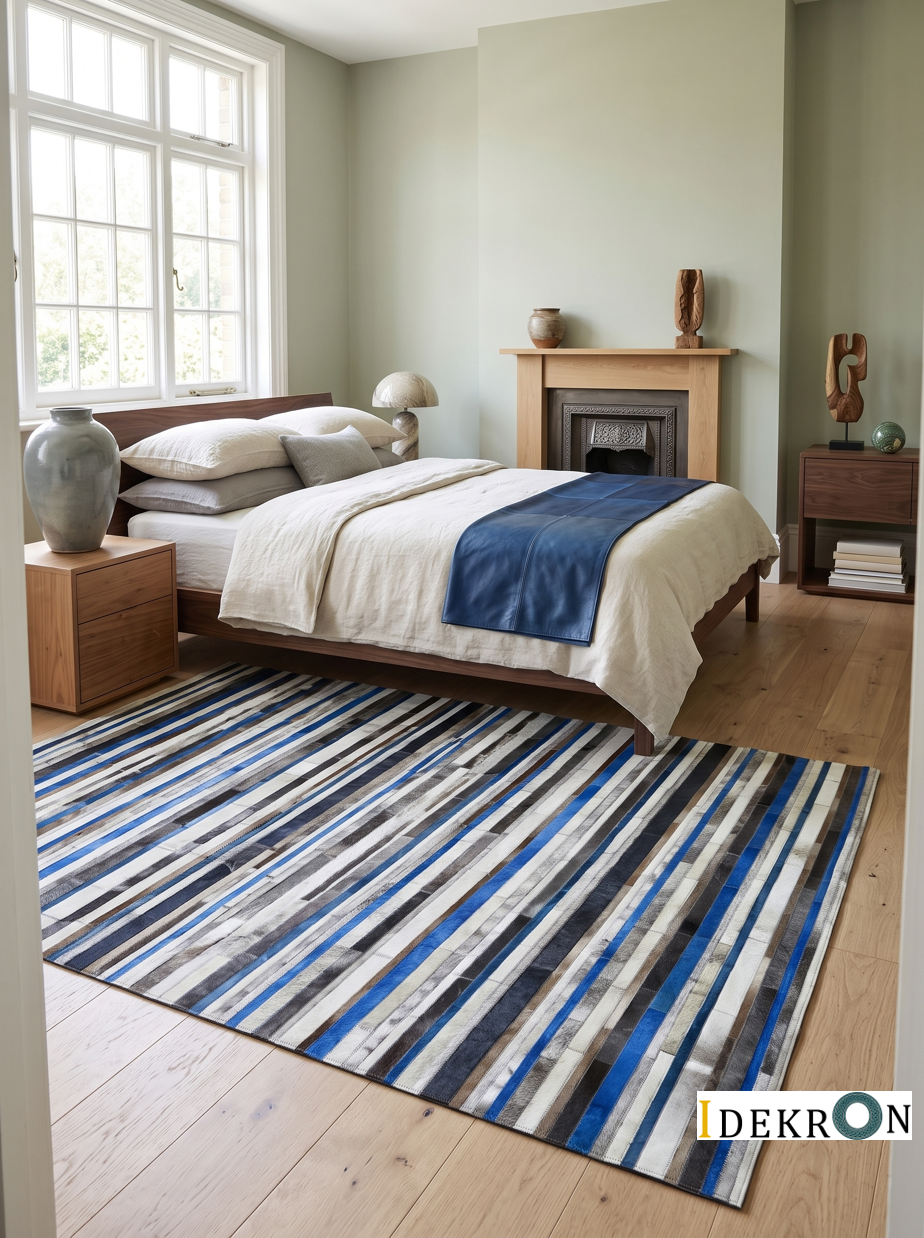 Cobalt Stripes – Patchwork leather rug