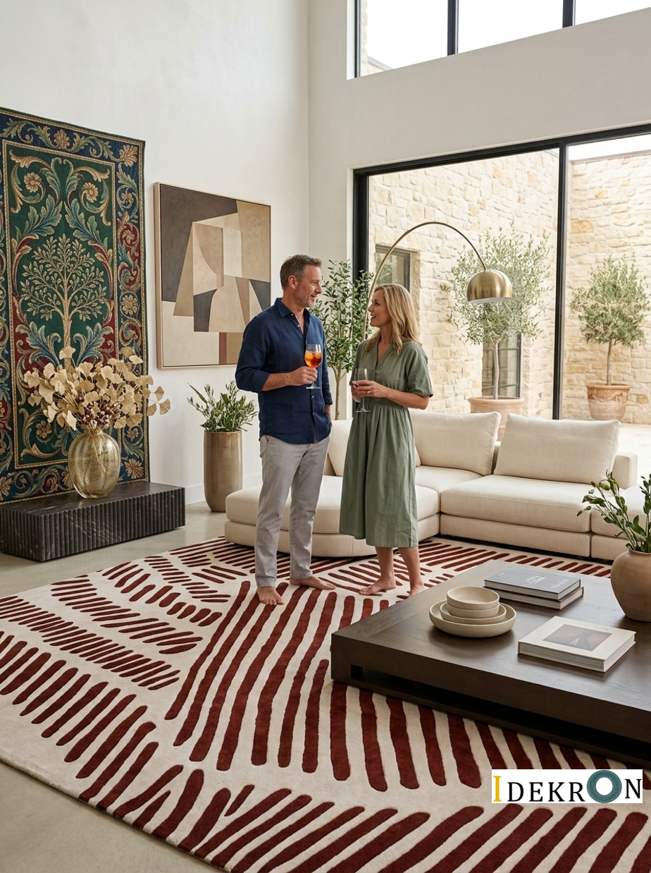 Organic Lines – Wool rug in terracotta & cream