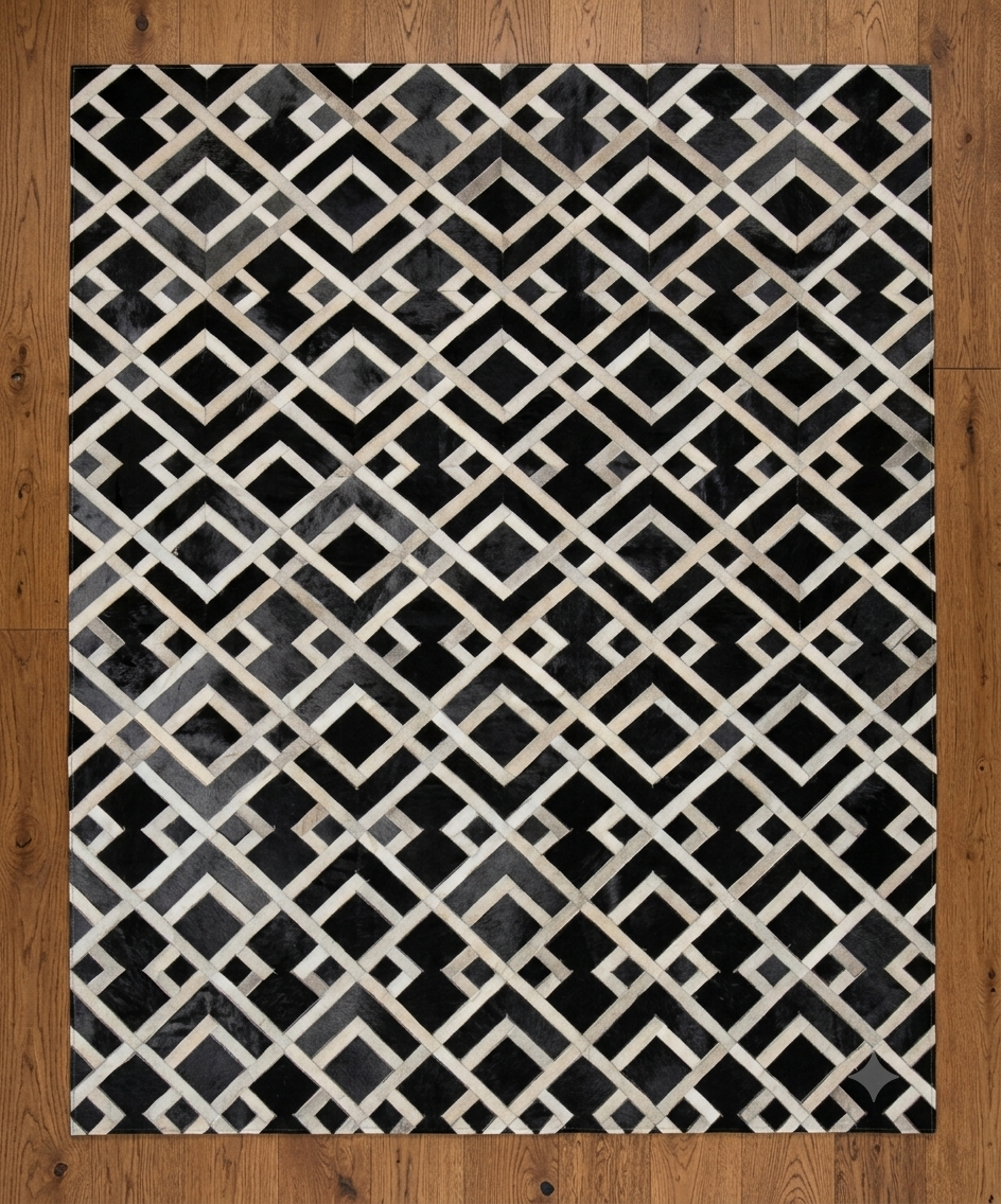 Monochrome Diamonds – Patchwork leather rug