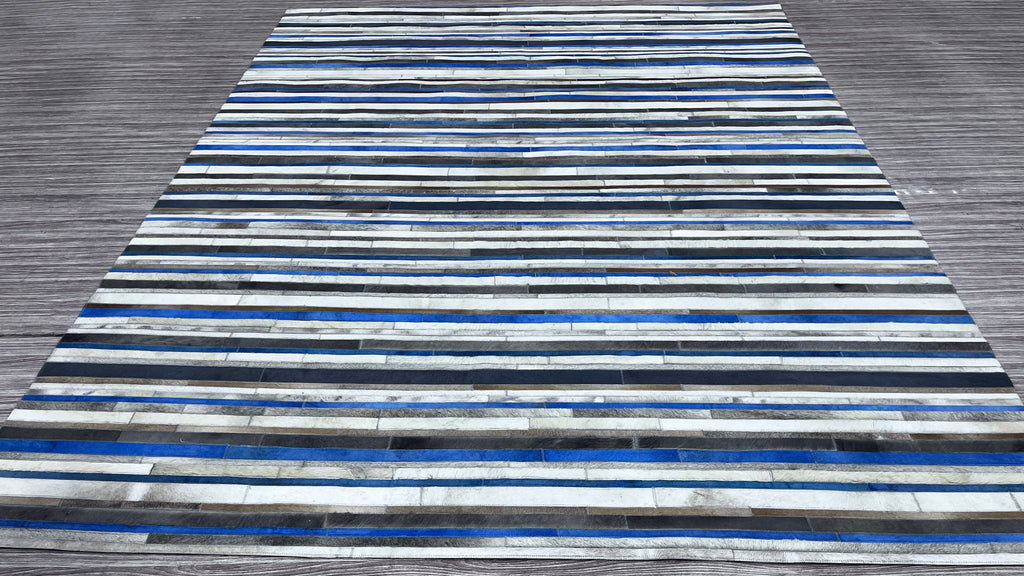 Cobalt Stripes – Patchwork leather rug