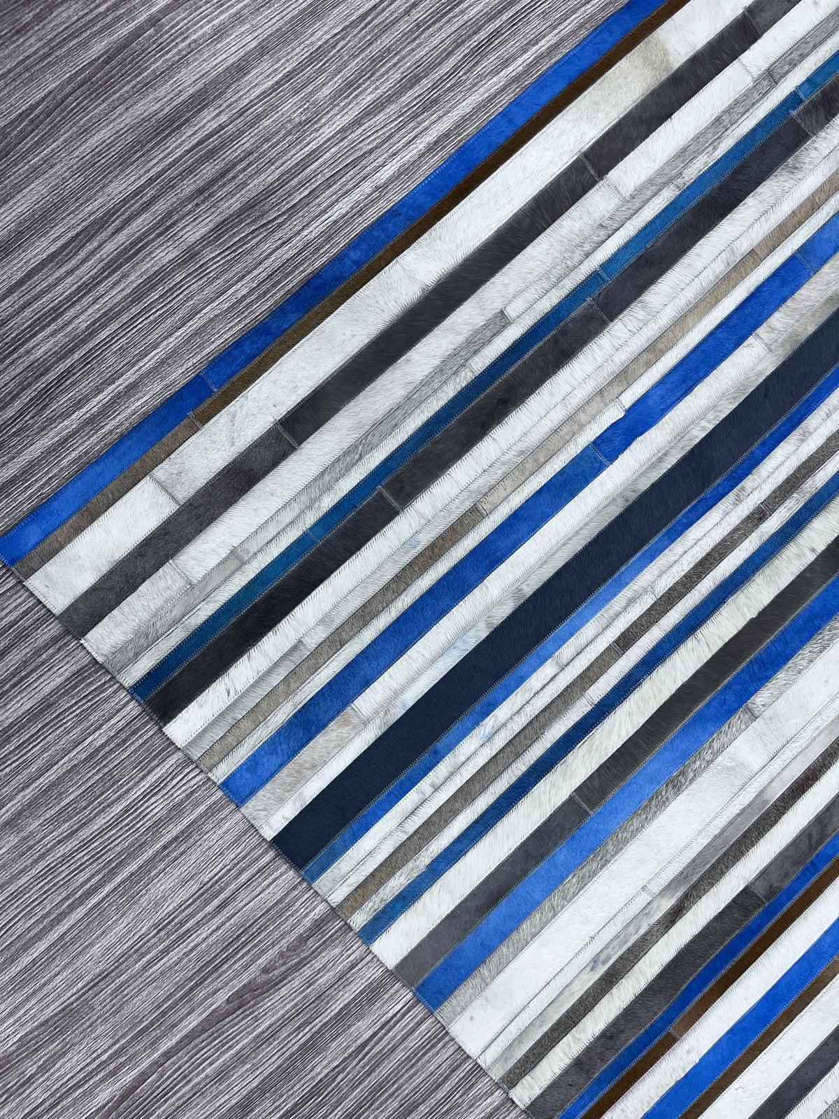 Cobalt Stripes – Patchwork leather rug