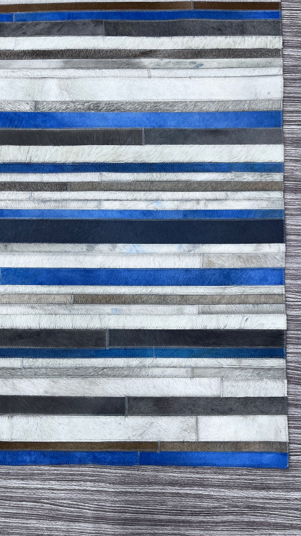 Cobalt Stripes – Patchwork leather rug