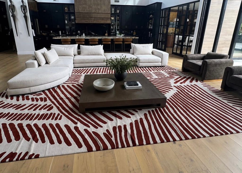 Organic Lines – Wool rug in terracotta & cream