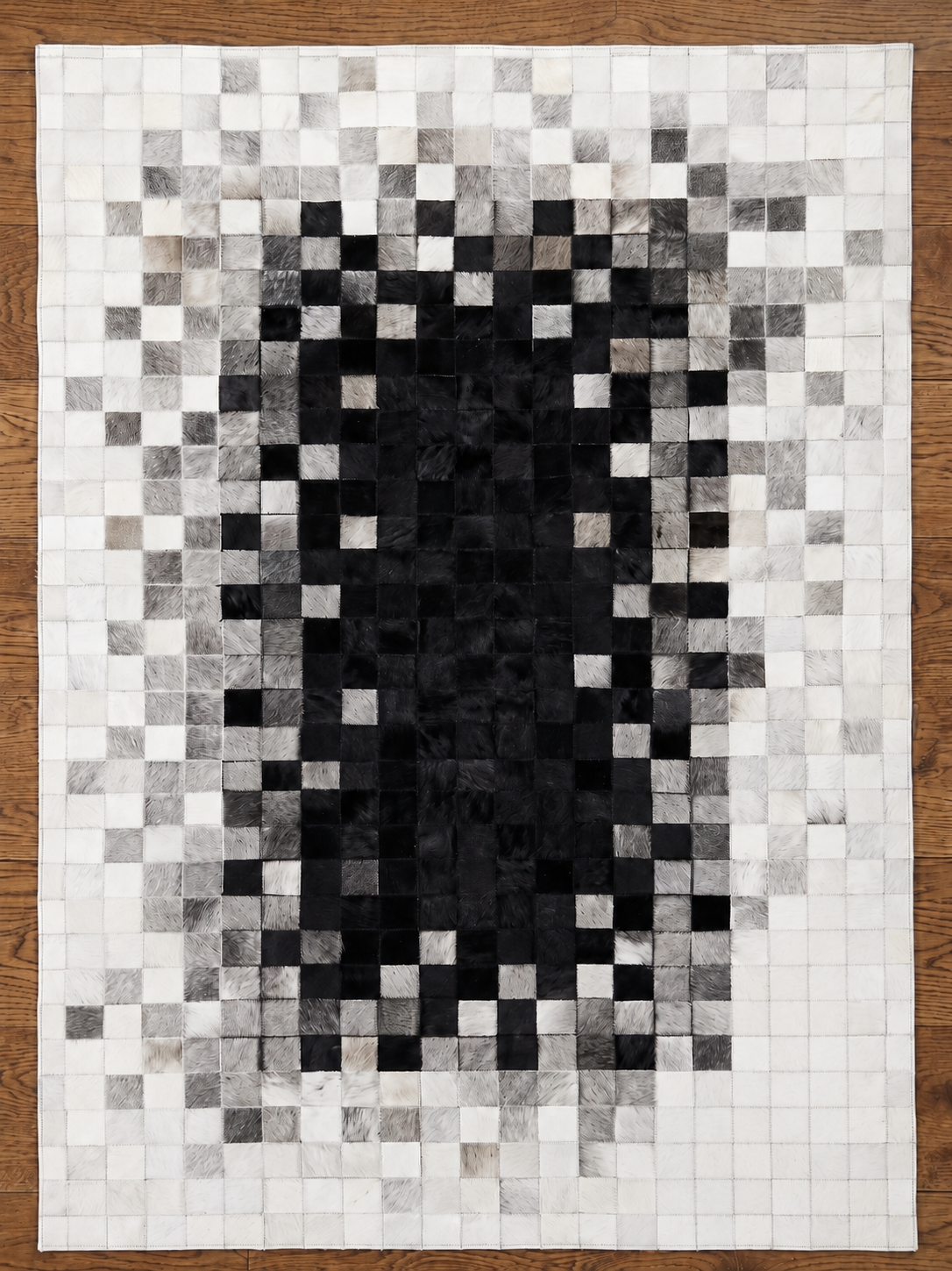 Pixel Mosaic – Patchwork leather rug in black & white