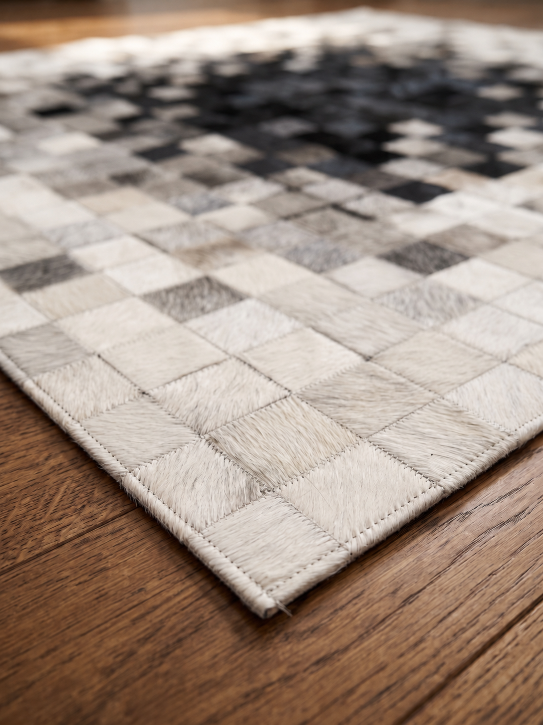 Pixel Mosaic – Patchwork leather rug in black & white