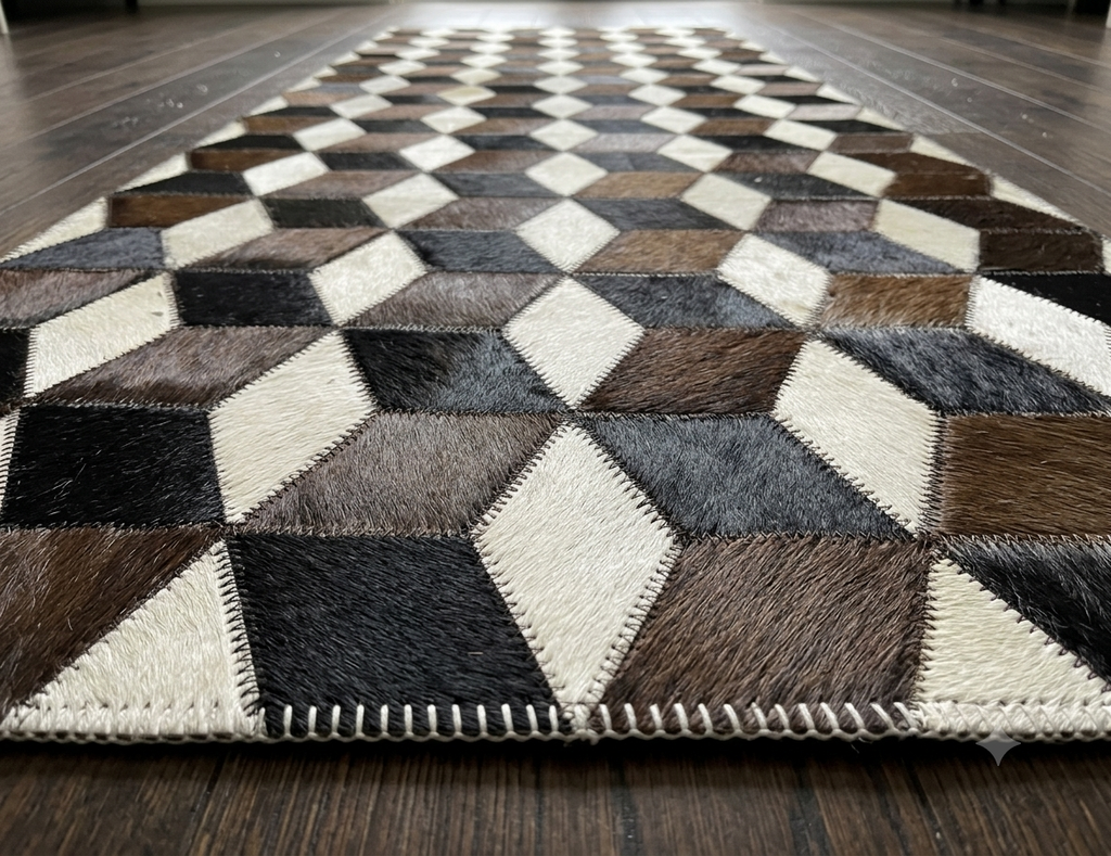 Terra Cubes – Geometrischer Patchwork-Lederteppich