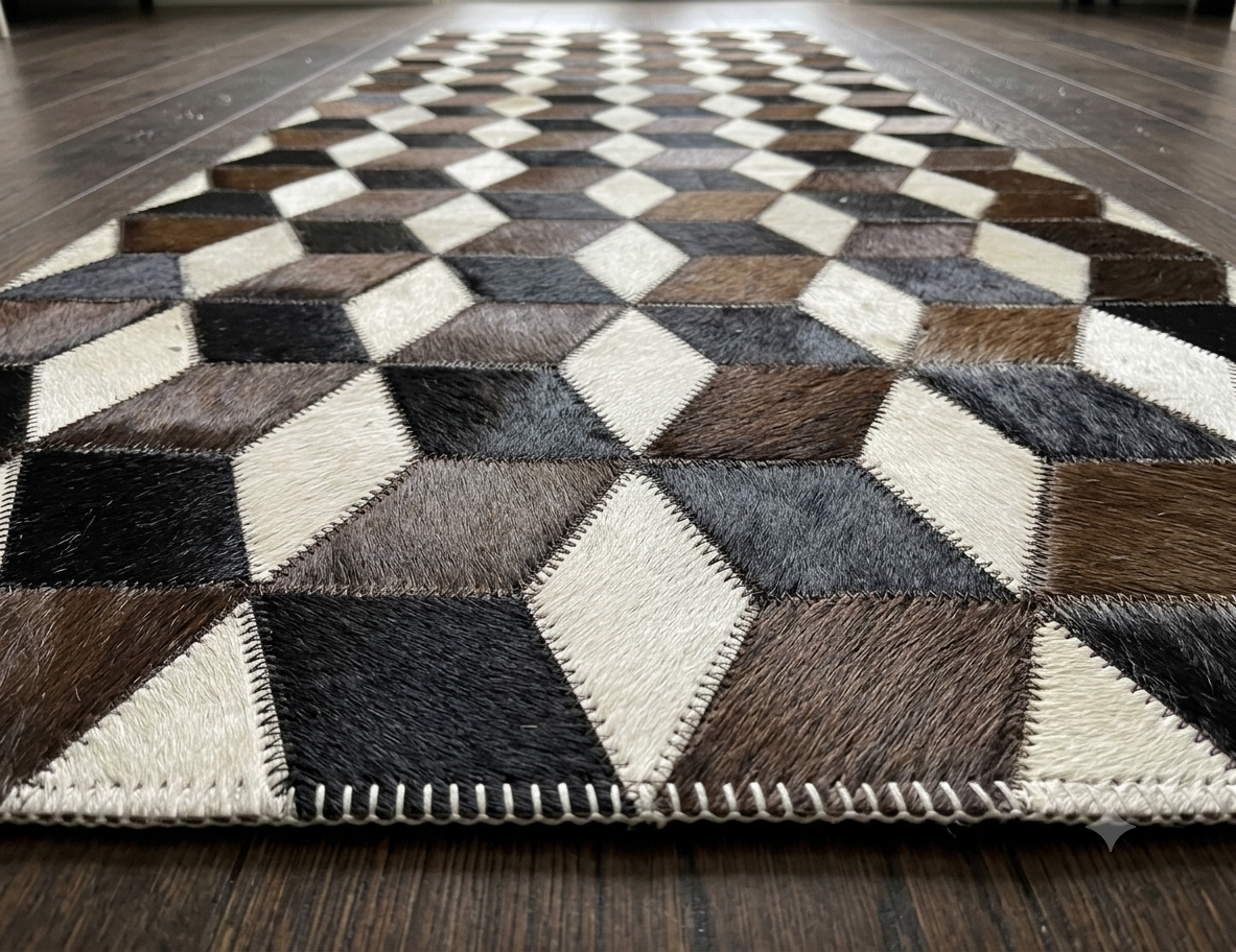 Terra Cubes – Geometric patchwork leather rug