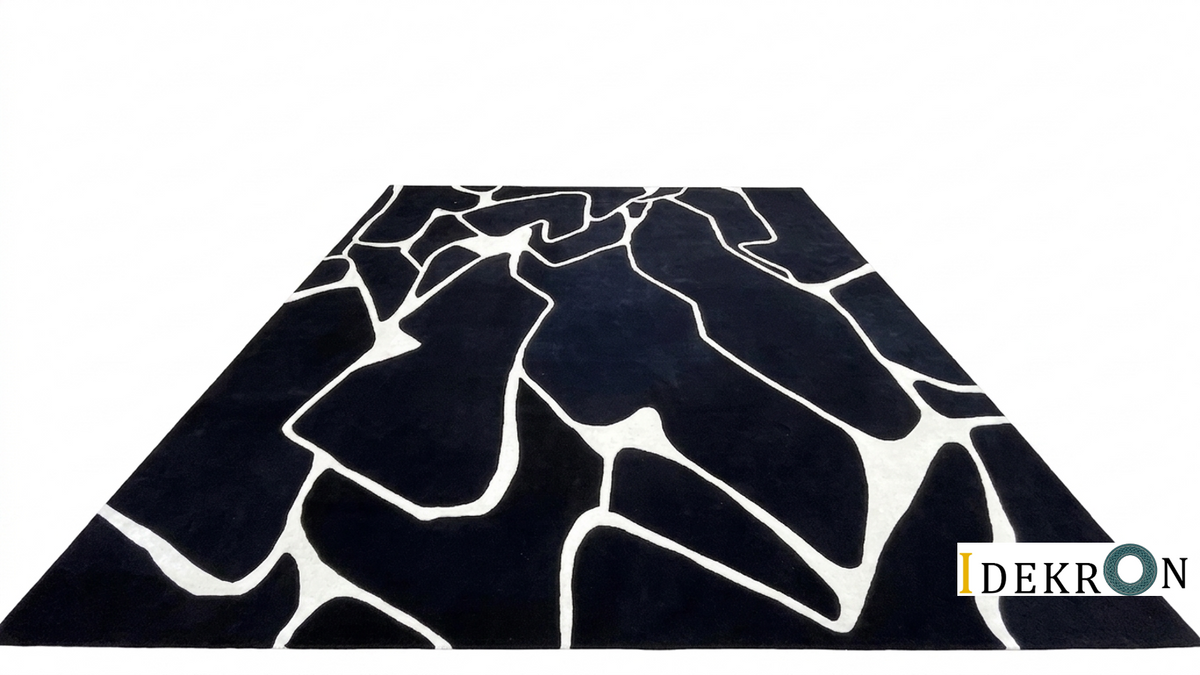 Monochrome Composition – Abstrakter Teppich in Schwarz-Weiß