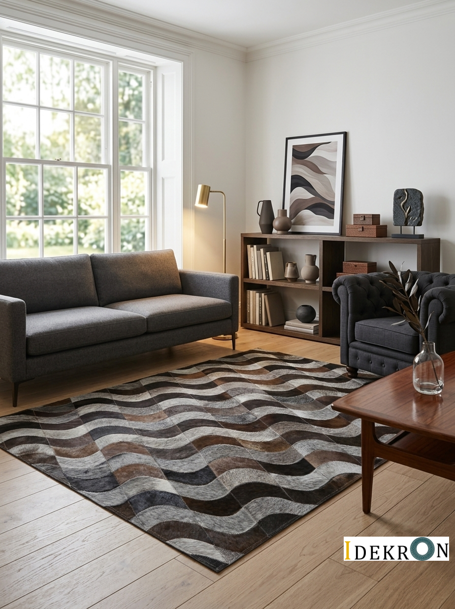 Natural Waves – Patchwork-Lederteppich mit Wellenmuster