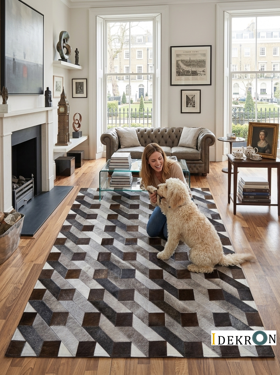 Perspective – Patchwork leather rug with a 3D pattern