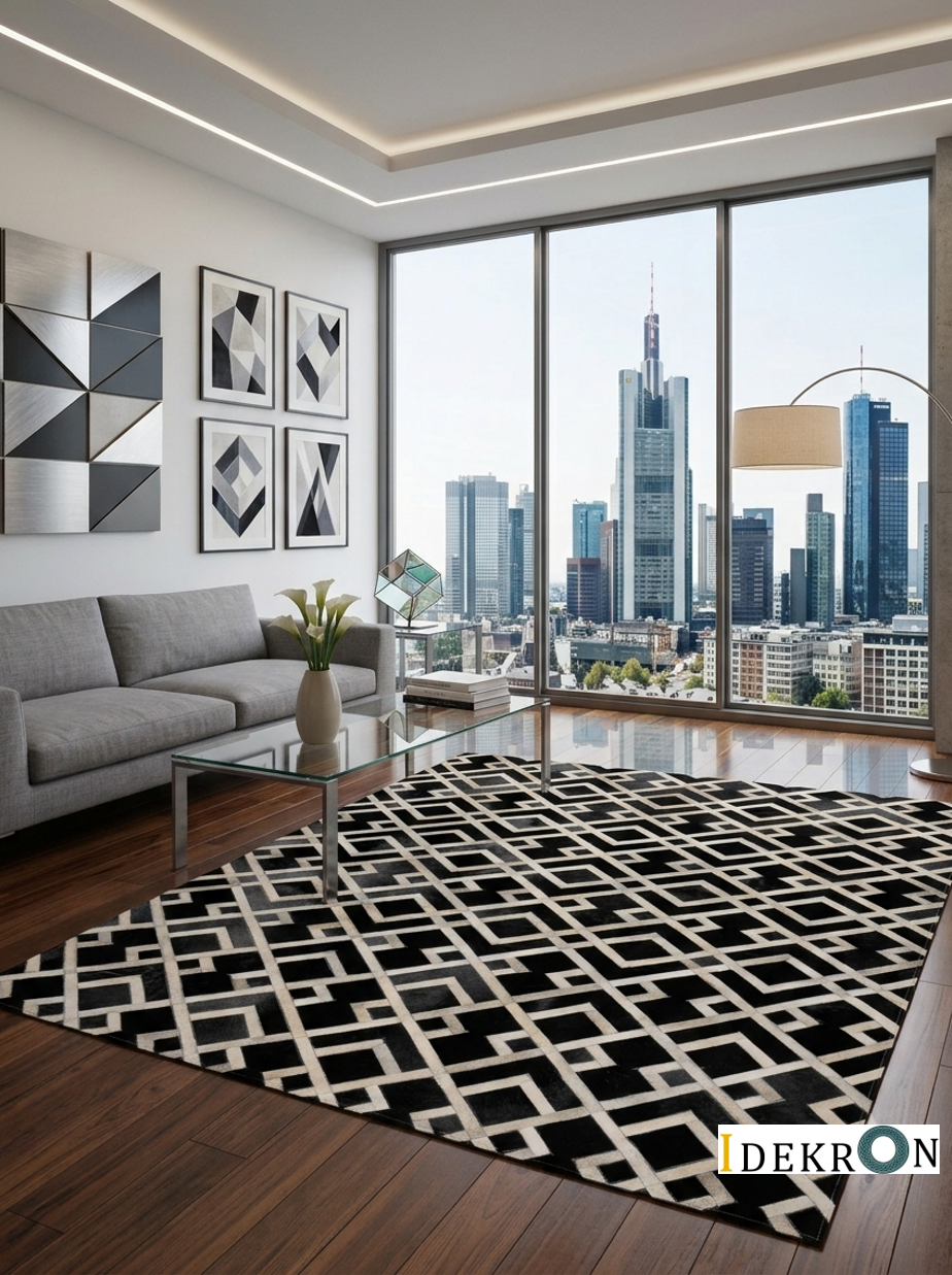 Monochrome Diamonds – Patchwork leather rug