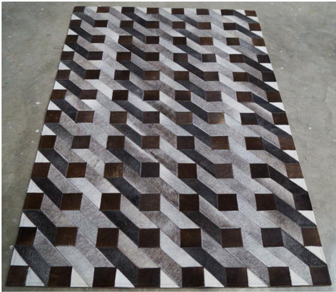 Perspective – Patchwork leather rug with a 3D pattern