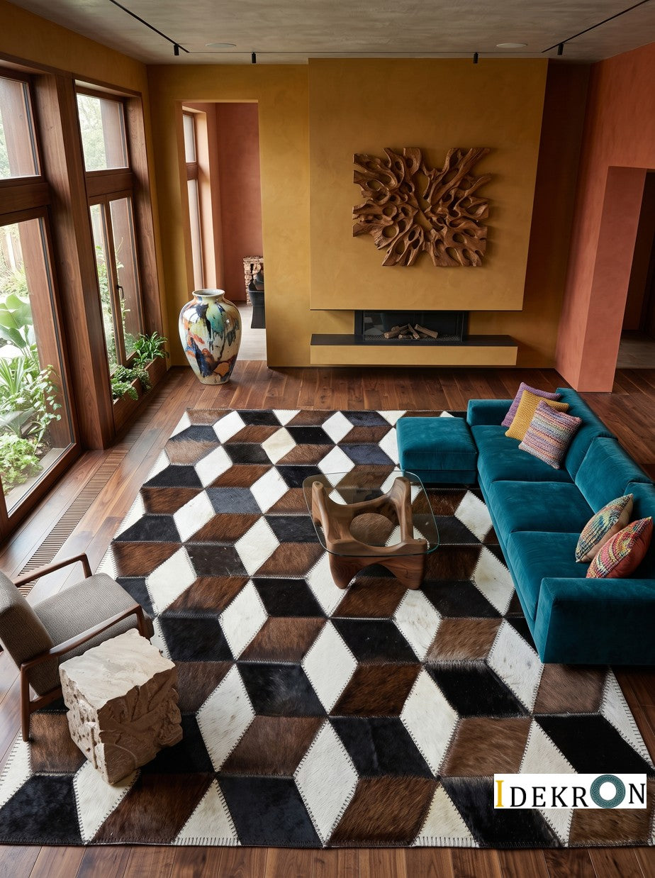 Terra Cubes – Geometrischer Patchwork-Lederteppich