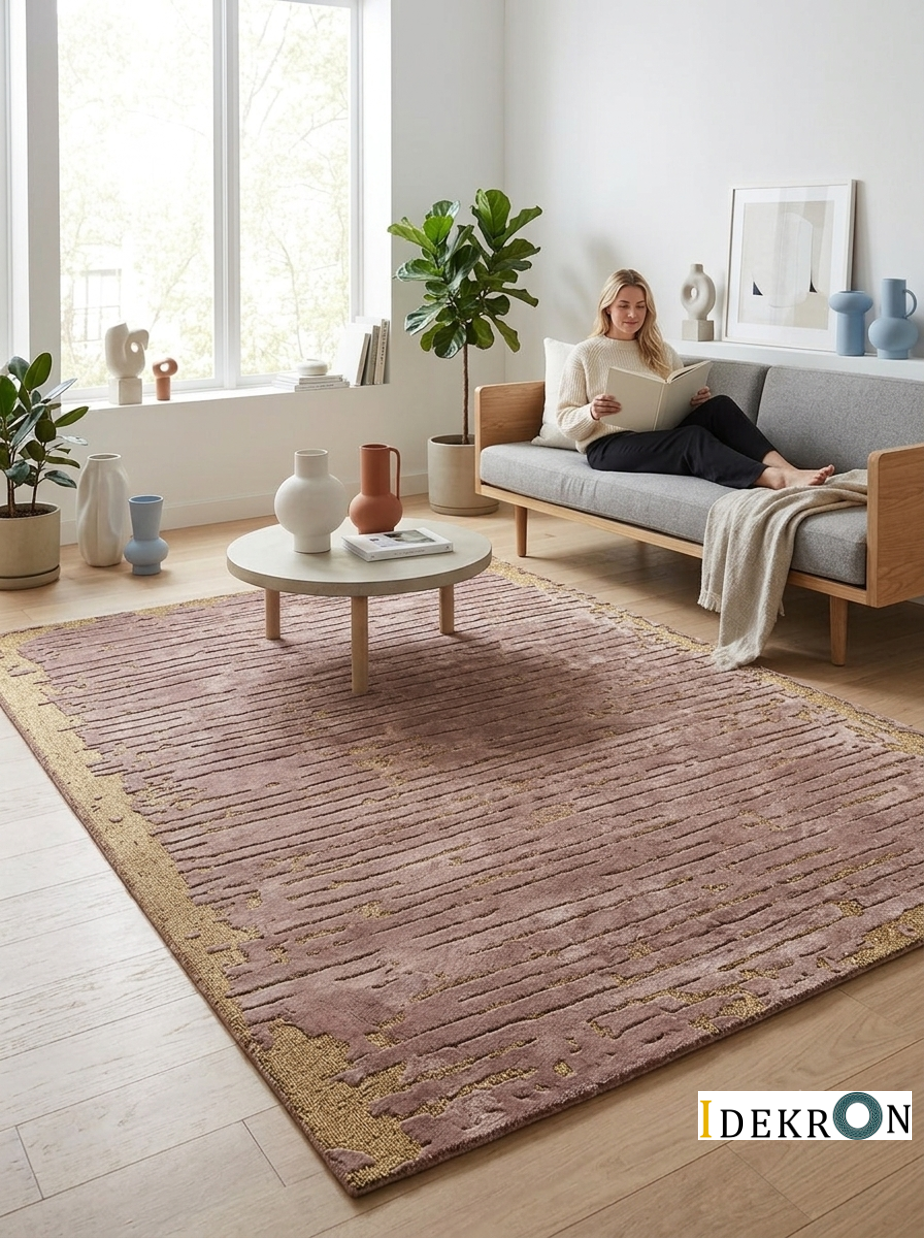 Rose Traces – Abstract rug in dusty rose & gold