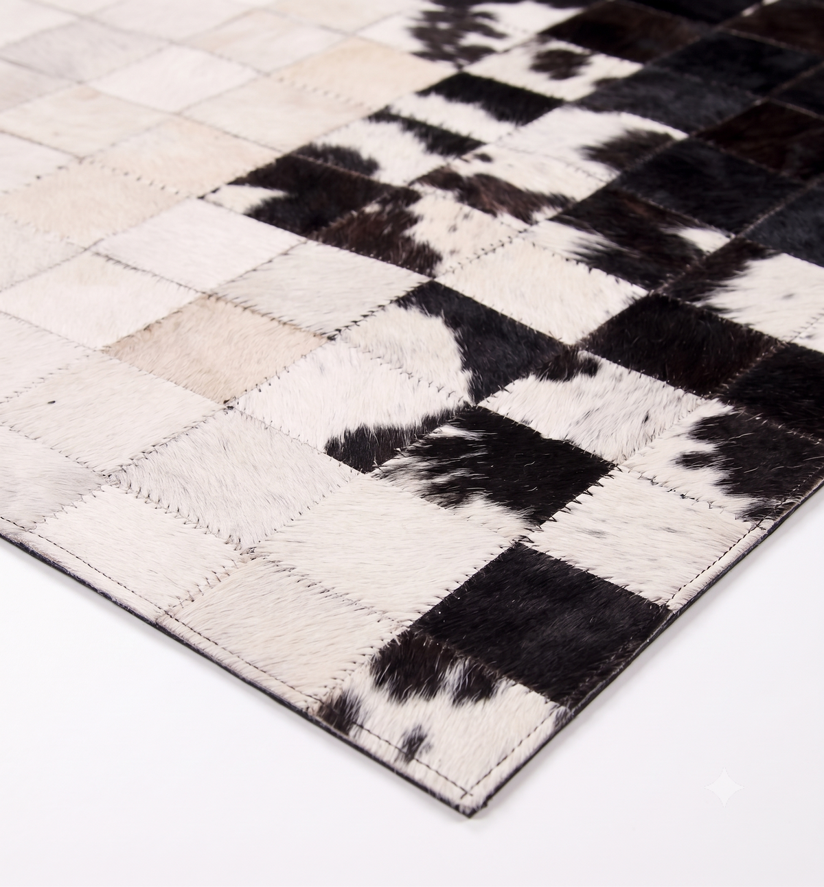 Pixel Flow – Patchwork leather rug in black & white