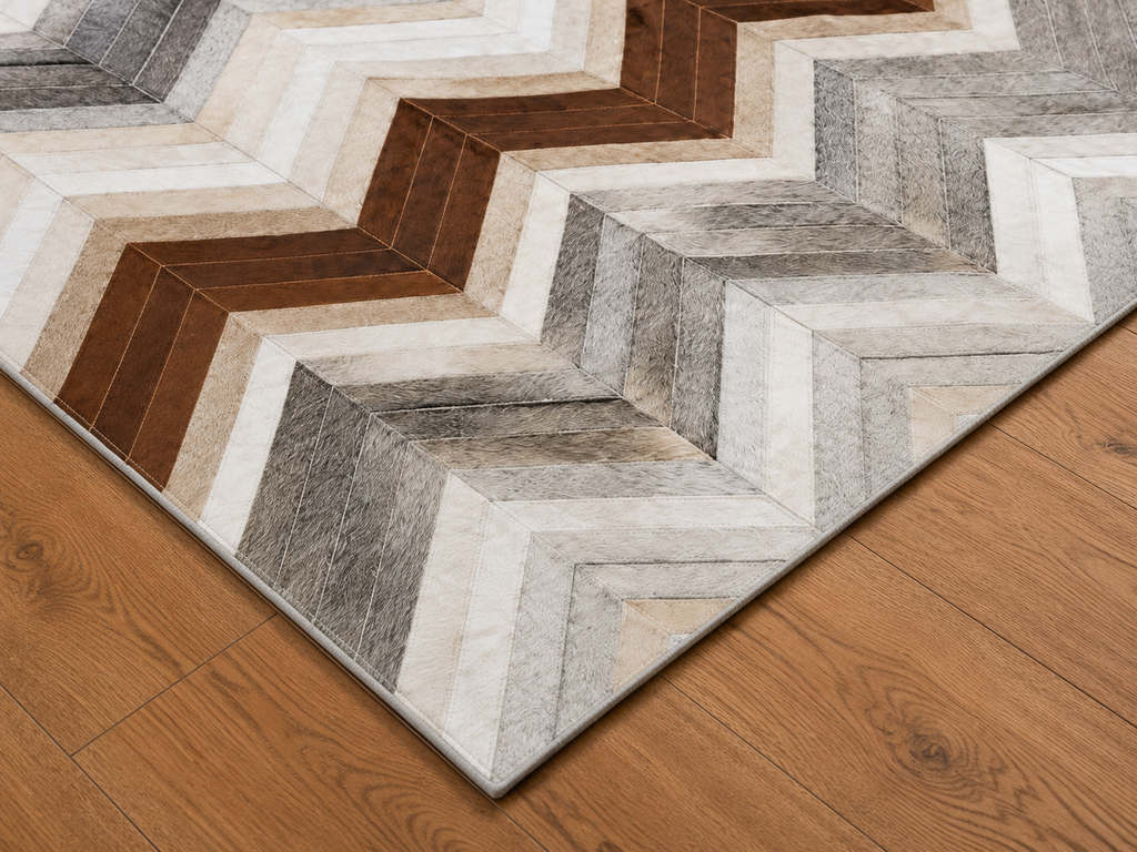Chevron Harmony – Patchwork-Lederteppich